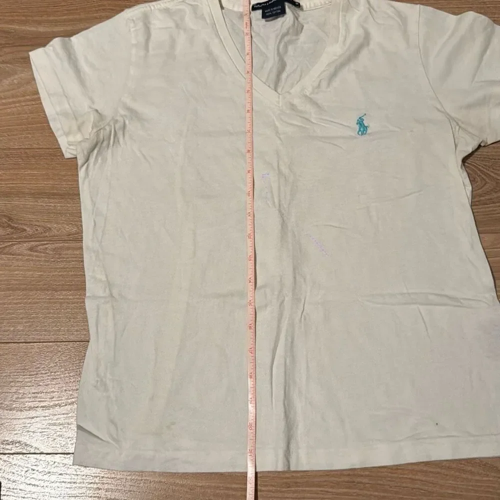 Vintage Ralph Lauren Sport White 100% Cotton T-Shirt Size‎ Medium with teal/blue - Picture 5 of 7